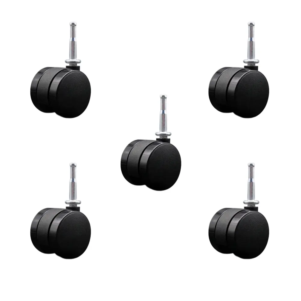Service Caster SCC-UHGN02S50-NYS-5 Swivel Chair Casters, 2 in. Diameter, 0.31 in. Grip Neck Stems Mount, Sockets for Wood, Supports Up to 375 lbs Total Load, 75 lbs Each Capacity, Set of 5 Office Furniture Moving Nylon Wheels, Stem Mount