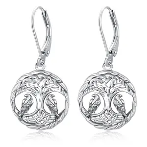 Sebina Viking Odin's Ravens Earrings S925 Silver Celtic knot Yggdrasill Engraved Drop Jewelry for Anniversary Birthday Gifting to Her