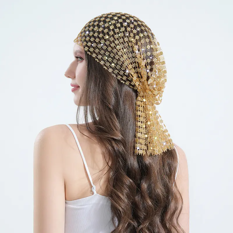 Sparkling Diamond Hat Rhinestone Mesh Fishnet Hollow Hat Personalized Party Outdoor Music Festival Veil Hat