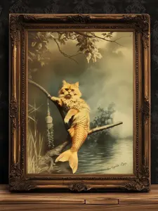 The Cat Mermaid, The Rare Catfish, Purrmaid Print, Vintage Victorian Gothic photograph, Cute Weird items Gift Wall Art, Dark Academia Decor UNFRAMED