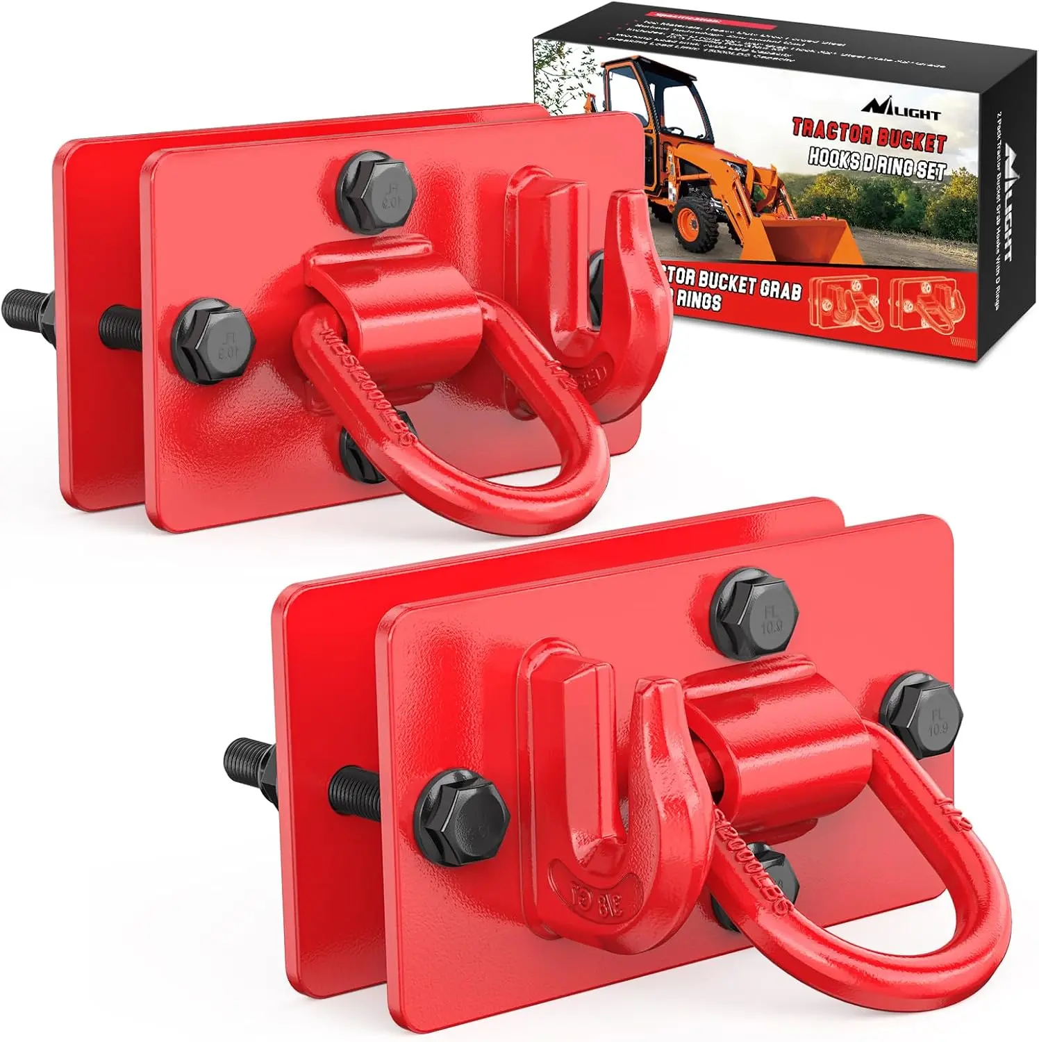 Nilight 2PCS Heavy-Duty Bolt-On Tractor Bucket Tow Hooks with Tie-Down Ring, Grade 70 Forged Steel Grab Hooks with Back Plates, 15000 lbs MBS High Load Capacity Parts for Tractor Bucket, RV Vehicles, Truck