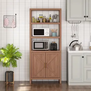Garvee 71 in Tall Bookcase, 5 Tier Bookshelf with X-Patterned Doors, Large Farmhouse Display Book Shelf with Adjustable Shelves and Storage Cabinet for Living Room Bedroom Home Office Kitchen
