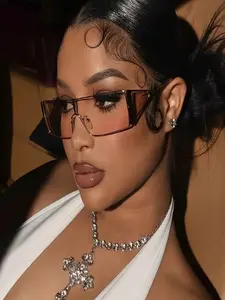 1pc Y2K Oversized Round Frame Glasses, Hollow Temple Decor, Metal Hinges, Transparent Lenses, Fashionable Women's Eyewear for All Seasons