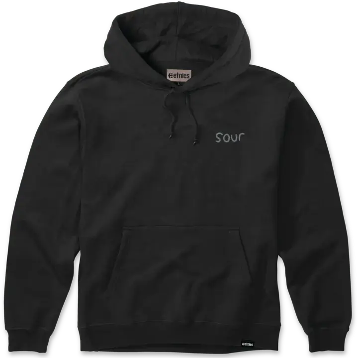 etnies KO x Sour Solution Pullover Hoodie - Men's Black Collab Skate Fleece, 10 oz 80/20 Cotton Blend, Underarm Gussets, Pouch Pocket