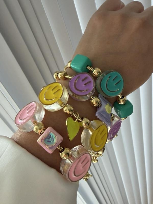 Smiley Face Chunky Bracelet | Colorful Gold Charm Jewelry