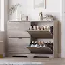 Black Modern Fluted Shoe Cabinet - 4 Flip Drawers with Adjustable Shelves, Freestanding Narrow Hidden Shoe Storage Organizer Racks, Organiser for Entryway Hallway Apartment Stuff, Small Room Storage Organization Products