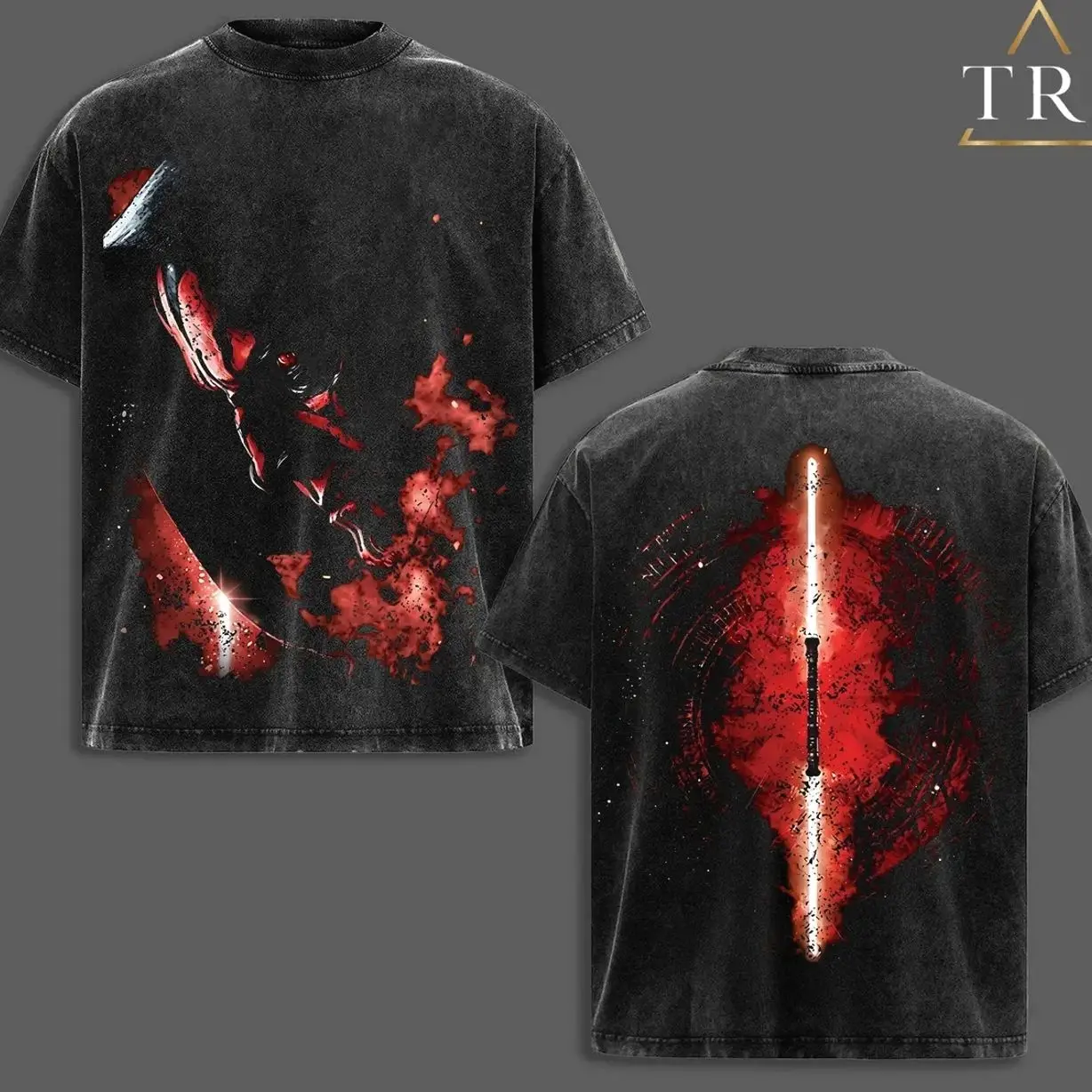 Men's Oversized Acid Washed T-Shirt, Vintage Darth Maul Double Print Top in Soft Cotton Fabric, Seamless Shortsleeve Menswear, Tshirt