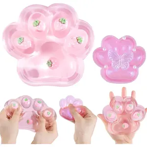 2PCS Large Cat Taba Squishy Paw,5.3"&3.2" Squishy Toys Strawberry Pink Cute Soft,Taba Squishy Pack Squeeze Toys Sensory Stress Relief,Fidget Squishies for Adults Kids Party Favors