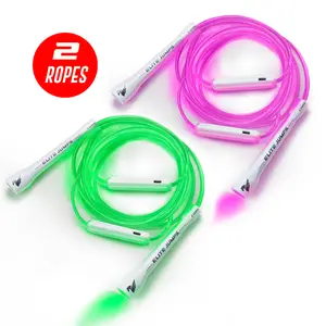 Elite Jumps Light Show LED Double Dutch Jump Ropes 12ft - 2 Ropes with 6 Color Settings & USB Rechargeable for Kids & Adults
