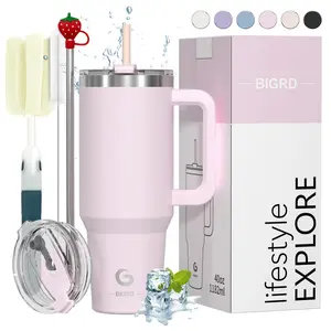 BIGRD Insulated Coffee Cup Travel Mug with Handle and Straw 40oz,Stainless Steel Double Wall Vacuum Flasks Leak Proof Water Bottle for Cold Hot 1.2L