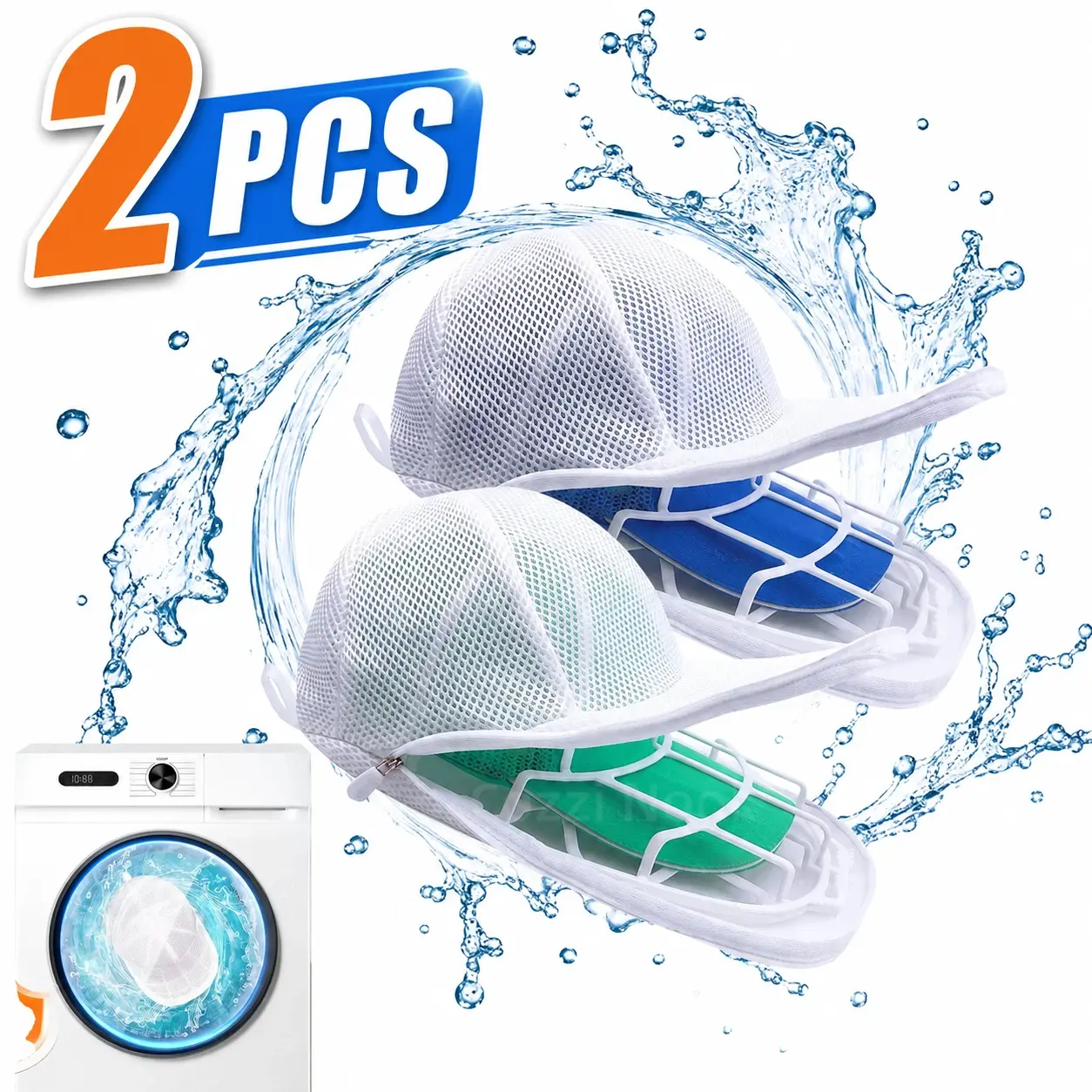 2 PCS Polypropylene Universal Adjustable Hat Washer Cage Cleaner - Free White Breathable Meshed Washing Bag, Baseball Cap Shaper Protector, Home Laundry Organizer Accessory for Washing/Dishwasher Machines, Summer Essiential