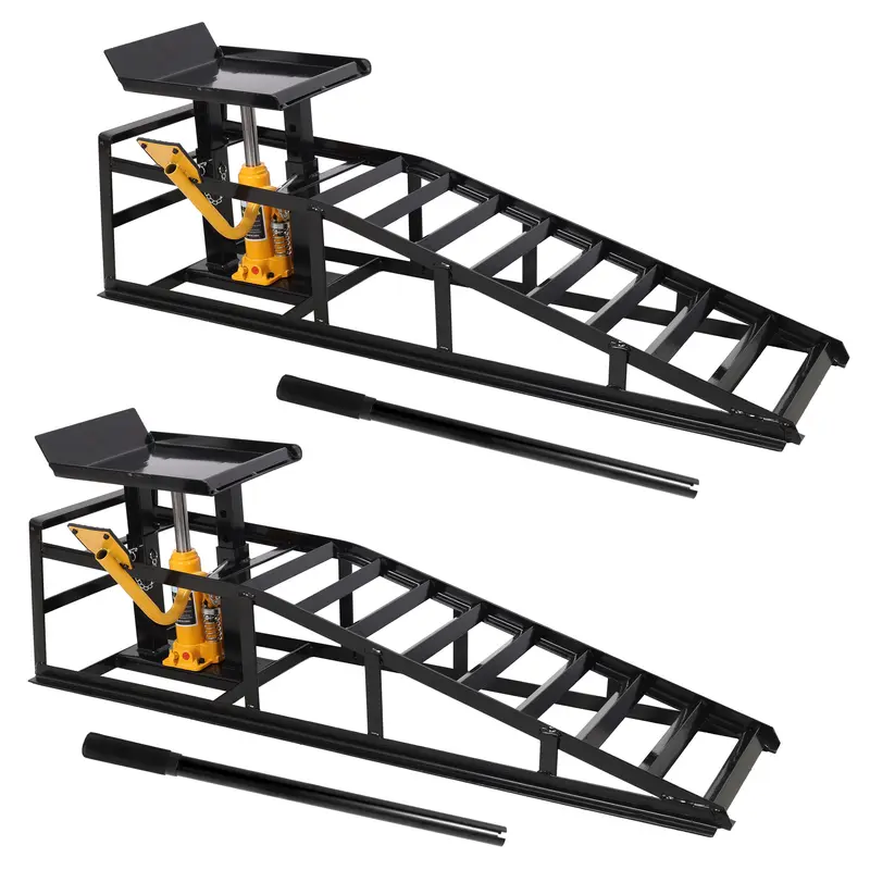 5-Ton Automotive Hydraulic Service Lift Ramps | Pedal Operated, Pair (2 Pack), Black