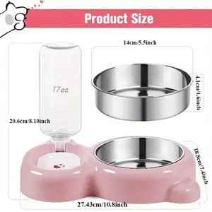 2 in 1 (3 sizes)Feeding Bowl Pink Feeding Bowl Cat Feeding BowlEasy To Clean Pet Water Bowl Cat Feeding Bowl Metal Cat Bowl Cat Dog Hamster Other Pets Silent Pet Feeding Feeder