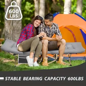 Folding Camping Cot with Removable Padded Mattress, 600LBS Heavy Duty Portable Sleeping Bed, No Assembly Required, Outdoor Camping Bed with Side Pocket for Adults
