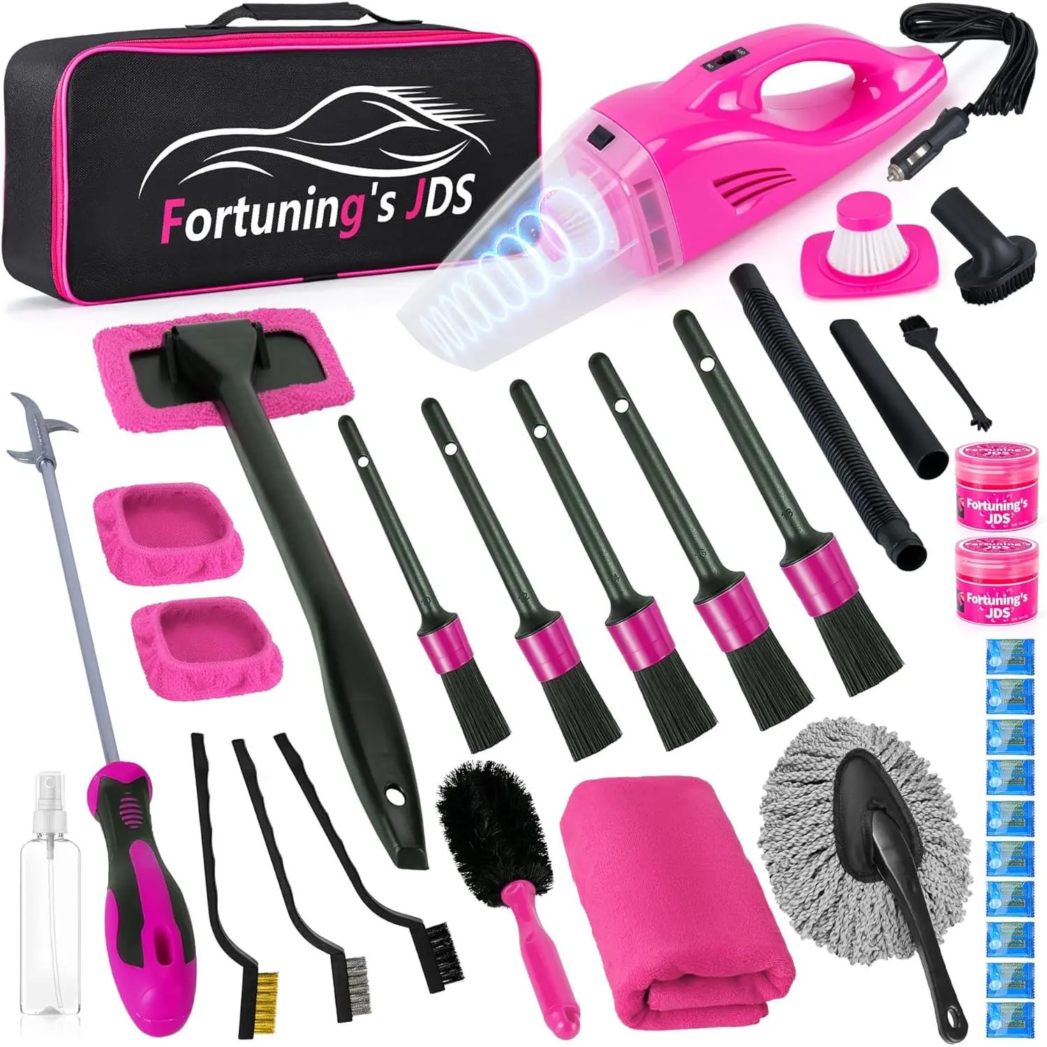 35PCS Car Detailing Kit Interior Cleaner with High Power Handheld Vacuum,Car Wash kit with Detailing Brush Set,Car Interior Detailing Kit,,Pink Car Accessories for Motorcycle,Cars Gifts for Women
