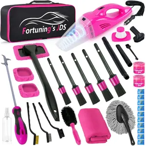 35PCS Car Detailing Kit Interior Cleaner with High Power Handheld Vacuum,Car Wash kit with Detailing Brush Set,Car Interior Detailing Kit,,Pink Car Accessories for Motorcycle,Cars Gifts for Women