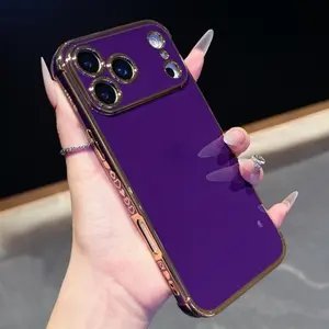 Luxury Solid Color 6D Plating TPU Phone Case for iPhone 17 16 15 14 13 12 11 Pro ProMax PLUS Air Shockproof Protective Cover Anti-Scratch Slim Glossy Lens Protection