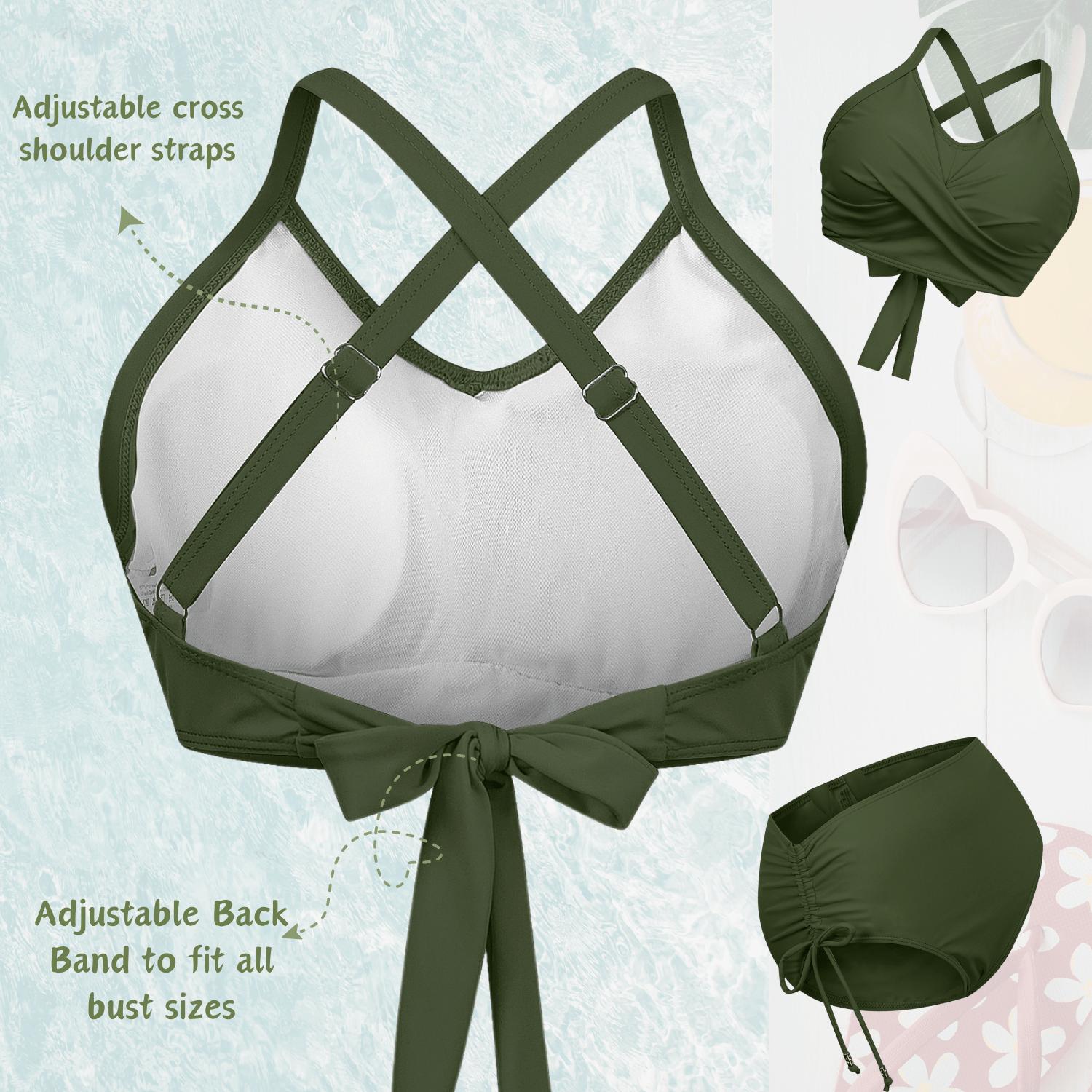 Women's 2 Pieces Crisscross Back Bikini Set with Removable Pads Drawstring Ruched Swimsuit for Beach Pool