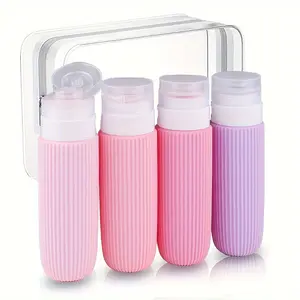 4-Pack TSA-Approved Travel Bottles – 3oz Leak-Proof, BPA-Free Silicone Containers for Toiletries, Lotion, and Hand Care Set Transparent