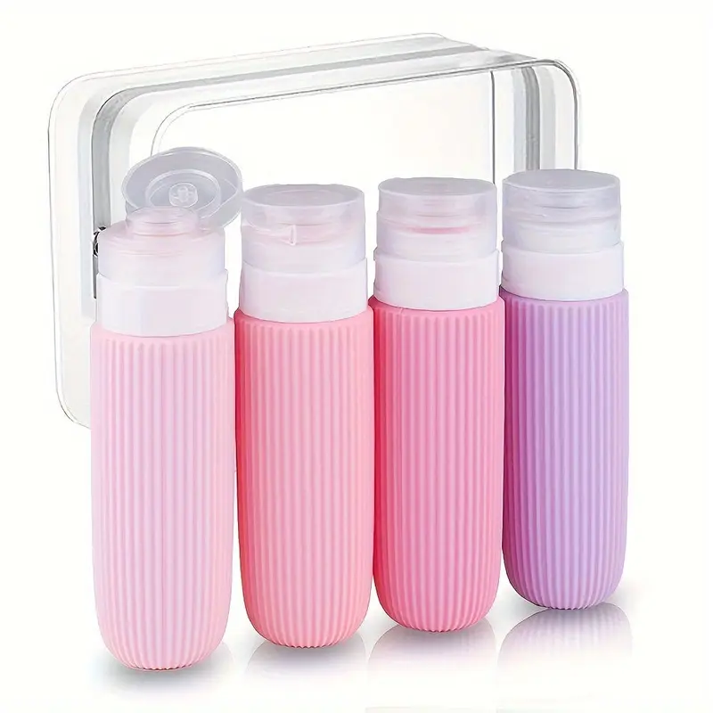 4-Pack TSA-Approved Travel Bottles – 3oz Leak-Proof, BPA-Free Silicone Containers for Toiletries, Lotion, and Hand Care Set Transparent
