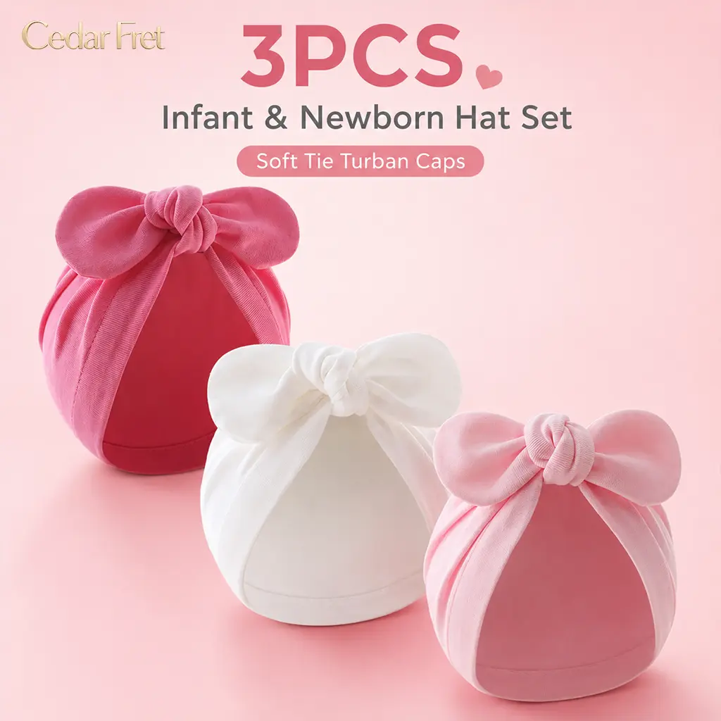 3pcs Infant And Newborn Hat, Soft Infant/Newborn Tie Head Cover Turban Cap Swaddle Hats，Indoor leisure equipment