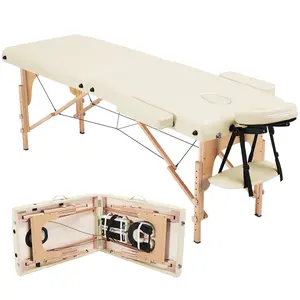 Costoffs Massage Bed with Headrest, 2/3 Sections Folding Salon Spa Table, Adjustable Portable Armrest & Hand Pallet for Eyelash Tech, Tattoo, Physical Therapy