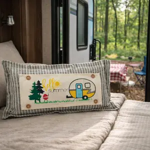 PANEL ONLY: RECTANGLE Hello BBQ Summer Vintage Camping Yellow Sunshine Camper, SUMMER CAMPER