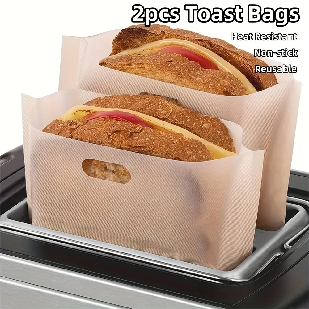 [Reusable Toast Bags] 2pcs Non-stick Reusable Toast Bags |     Washable Toaster Bags for Grilled Cheese Sandwiches, Heat Resistant Baking Bag - Can be Used in Ovens, Grills & Microwave Ovens, 6.3*6.5inches