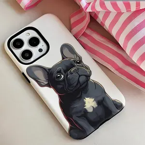 Cute black French Bulldog design pattern anti-drop two-in-one glossy phone case,Compatible with iPhone 17 Pro Max Phone Case 17 Air 16E 16 15 Plus 14 13 12 11 X XS Max XR 7 8 Plus Phone Cases,Samsung Galaxy S26 ULTRA S25 S21 S22 S23 FE S24 Plus FE EDGE Pl