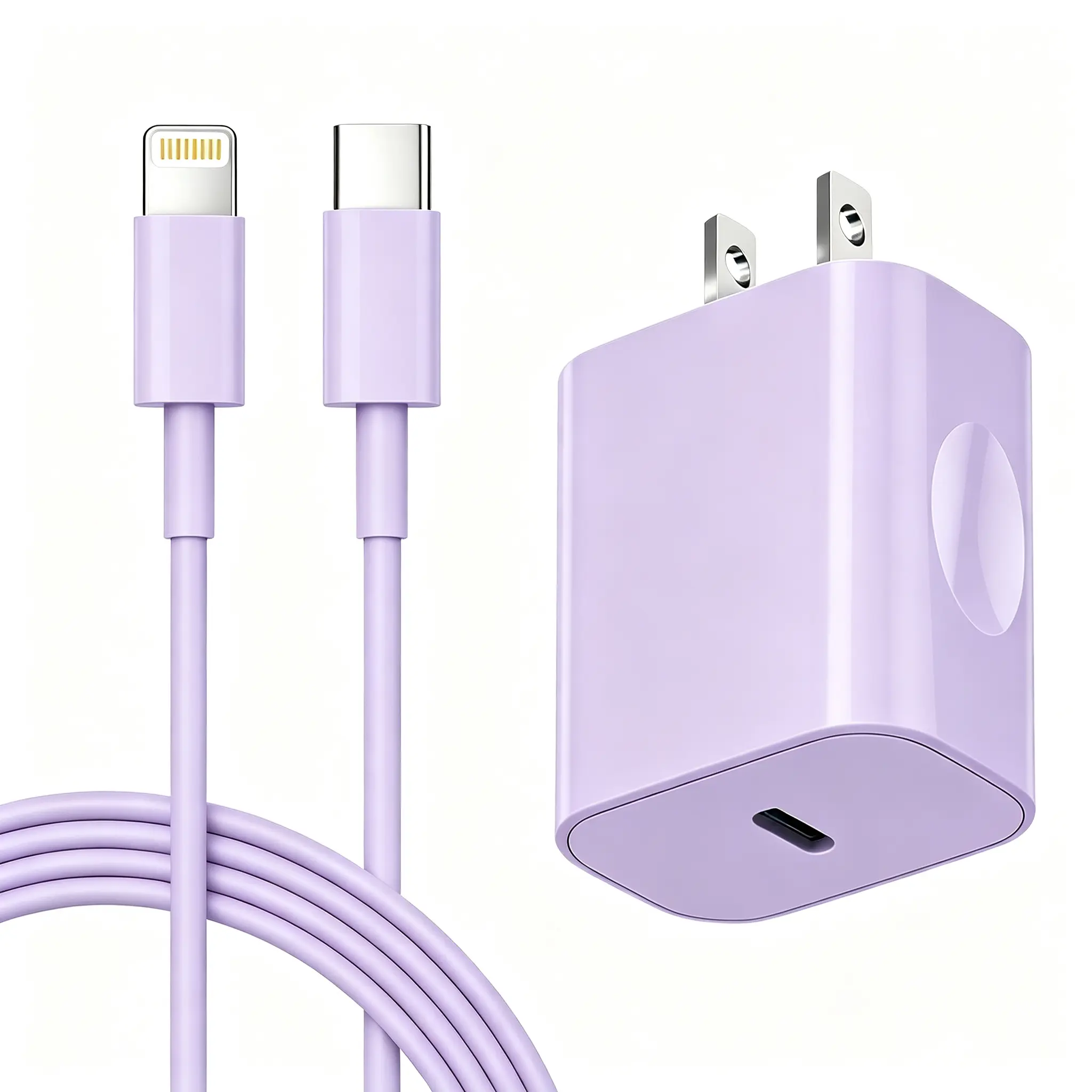 JAYUANONE 20W PD Power Delivery Wall Adapter Charger with 10FT MFi Certified Lightning Charging Cable - Fast Charging, Sync for iOS iPhone, iPad Device, Purple, Car-Use Compatible, Protection Feature