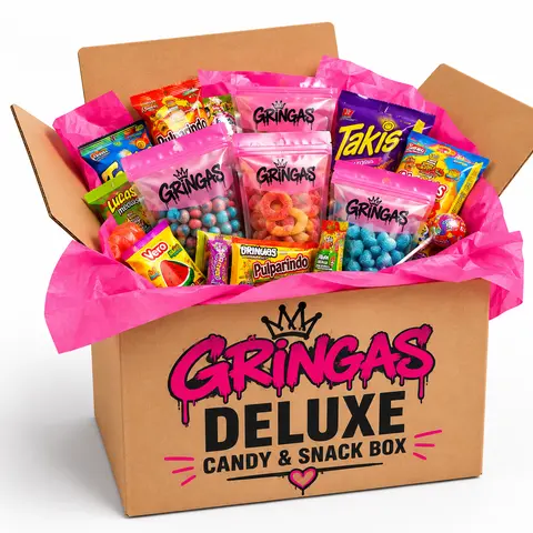 Gringas Deluxe Snack Box Gift Set - Assorted Mixed Mexican-American Candies, American Treats, Gringas Rim Dips, Rotating Variety & Ambient Temp Options for All Ages