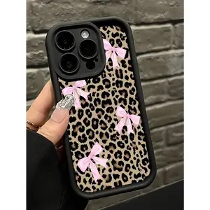 Cheetah, leopard print 1-piece luxurious protective phone case with leopard print bow decoration, compatible with iPhone 17/16/15/14/13/12/11/X/XS/XSMAX/16E/12/13 MINI, suitable as a gift for friends, family, and yourself