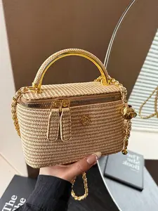 New Vintage Style Woven Handbag, Simple Makeup Bag Box Bag, Straw Woven Bag for Daily Shopping Commuting, Small Crossbody Bag for Women, Handheld Bag, Handheld Bag Purse