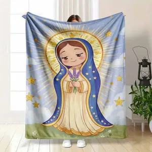 Anime Virgin Mary Our Lady Of Guadalupe Blanket Soft Cozy Warm Flannel & Fleece Throw Blankets for Bed & Couch, Holy Aura and Starry Sky Print with Spiritual and Inspirational Design, Ideal Gift for Christians, Church Friends, Birthday, Christmas