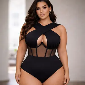 GBELLA Black White Bodysuit Crisscross Halter Shapewear with Mesh & Heart Cut-Out Sleeveless Slim Fit Top V-neck Fringe Comfort Womenswear Summer Must-Have Vacation Outfit Women’s Fashion Bodysuit One-Piece Womenswear,Casual Dresses