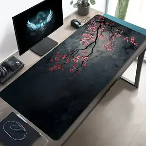 Large Gaming Mouse Pad  Blossom Branch Ink Painting Design, Non-Slip Washable Rubber Base  Stain-Resistant Gaming Mouse Pad