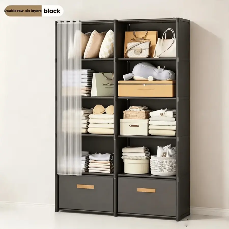 Multi-Functional Household Storage Rack, Dustproof 6-Layer Double Column Closet Perfect For Bedroom, Rental House & Small Nook