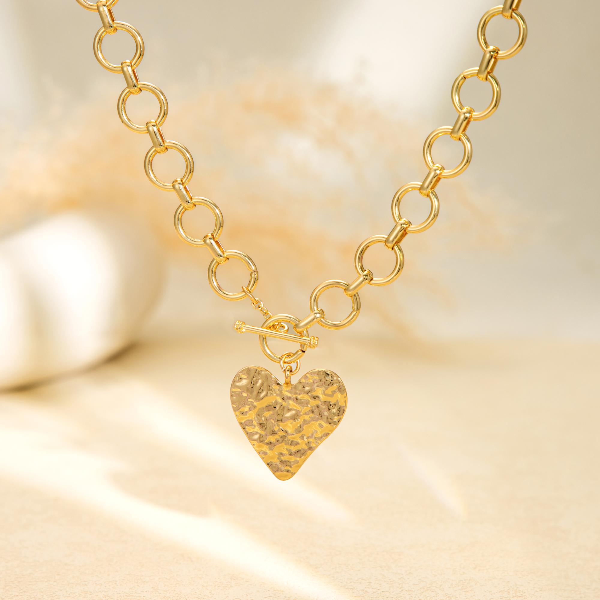 Tewiky Greenish Spring Jewelry Necklaces Valentine's Day Gift Chunky Gold Layered Heart Pendant Bold Chain with Toggle Clasp for Women,Waterproof Non Tarnish Hypoallergenic Chunky Statement Jewelry Gift for Womentement Fashion Jewelry Items Holiday gifts