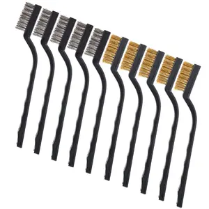 10 count Small Wire Brush Scratch Brush, Curved Handle Masonry Brush Wire Bristle for Cleaning Welding Slag and Rust
