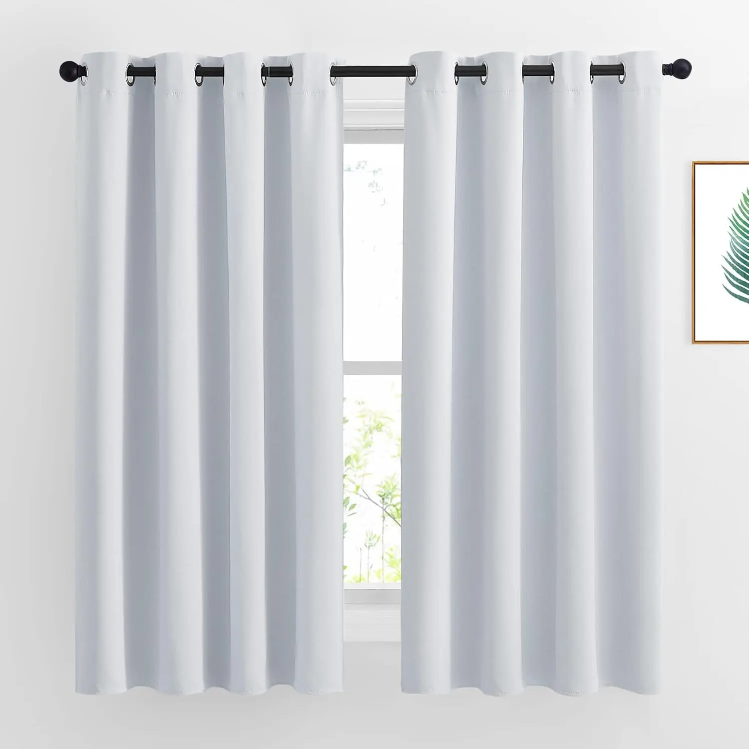 NICETOWN Casual Heavyweight Neutral Solid Polyester Greyish White Thermal Insulated Grommet Curtain Panels - Window Treatment for Bedroom (2 Panels, 52x63in), Thread Trimmed