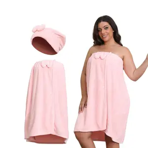 Towel Wrap with Hair Towel for Women (XXL-XXXXL), Oversize Bath Towel Wrap, Large Shower Wrap Spa Bathrobe, Hair Quick Drying Towel and Adjustable Body Wrap