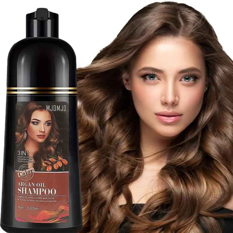 Light Brown Semi-Permanent Color Shampoo for Gray Hair - 3 In 1 Ammonia-Free Paraben-Free Haircare with Argan Oil, Instant Natural Coloring, Suitable for Adults with Normal Hair, 500ML, 24-Month Shelf Life