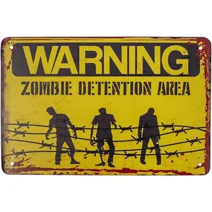 Treasure Gurus Warning Zombie Detention Area Metal 8x12 Wall Door Sign Halloween Horror Garage Man Cave Bar Decor