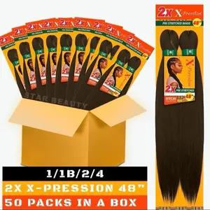 Star Beauty 2x X-pression Pre-Stretched Braid 48" 50 Packs in a Box 1/1B/2/4 Colors African American Hair Extensions