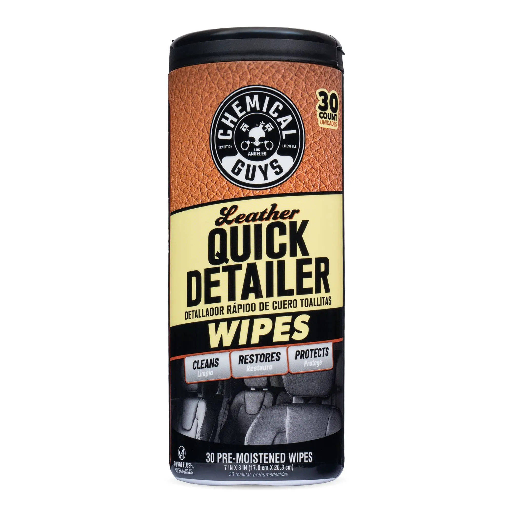 Chemical Guys Leather Quick Detailer Wipes - Car Accessories, Interior Car Surface Cleaner, UV Protection for Natural/Synthetic Leather, Steering Wheels, Removes Dust, Body Oils, Light Dirt, On-the-Go Seat Care, Home Furniture Care, Interior Car Cleaner,