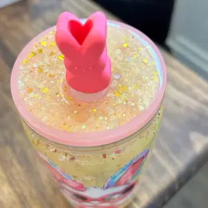 Bunny Snowglobe Tumbler 16oz Handcrafted Glittery Cup for Easter & Spring Drinkware Unique Handmade Sparkle Cup of the Day