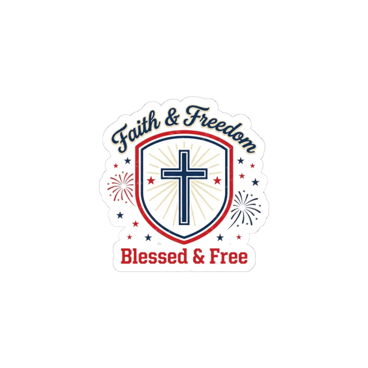 Faith & Freedom Acrylic Glossy Kiss-Cut Cross & Shield Stickers - Vinyl, Patriotic Faith-Based Vintage Americana, 4 Sizes, Scratchproof DIY Scrapbooking & Stamping Supply for 4th of July US Pride