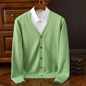 2026 Classic V-Neck Cardigan Men's Knitted Sweater Loose Korean Style Trendy Versatile Sweater Jacket Top Double-Breasted Cardigan