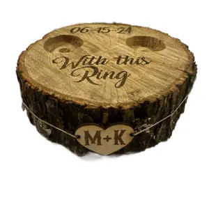 Rustic Ring Box / Tree stump alternative ring bearer pillow for wedding.  Organizer for Bride and Groom Rings