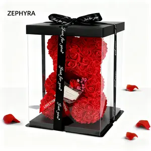 Handmade Rose Bear，Creative Artificial Flower Teddy Bear，Gift Box for Valentine's Day/Birthday/Christmas，for Girlfriend, Wife, Mom, Best Friend，Christmas Gift, Valentine's Day Gifts